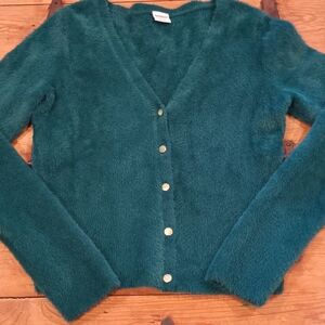 Dark Teal Fuzzy Cardigan Super Soft A&F Collection L